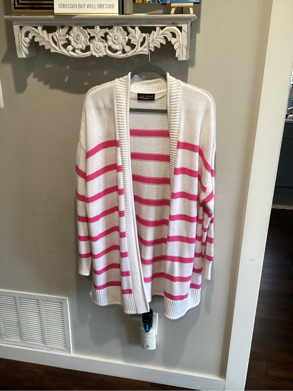 Worn ONCE! - Lane Bryant White & Pink Striped Open-Front Cardigan -Sz 18/20w!!!
